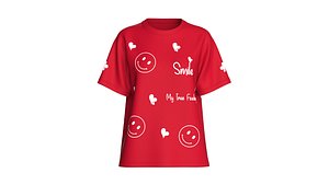 Girls Smile And Love Printed Red T-shirt 3D model