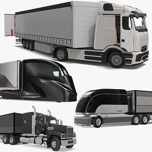 Semi Trucks with Trailer Generic Rigged for Cinema 4D Collection