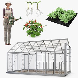 Rigged Gardening Lady with Greenhouse Collection for Maya 3D model