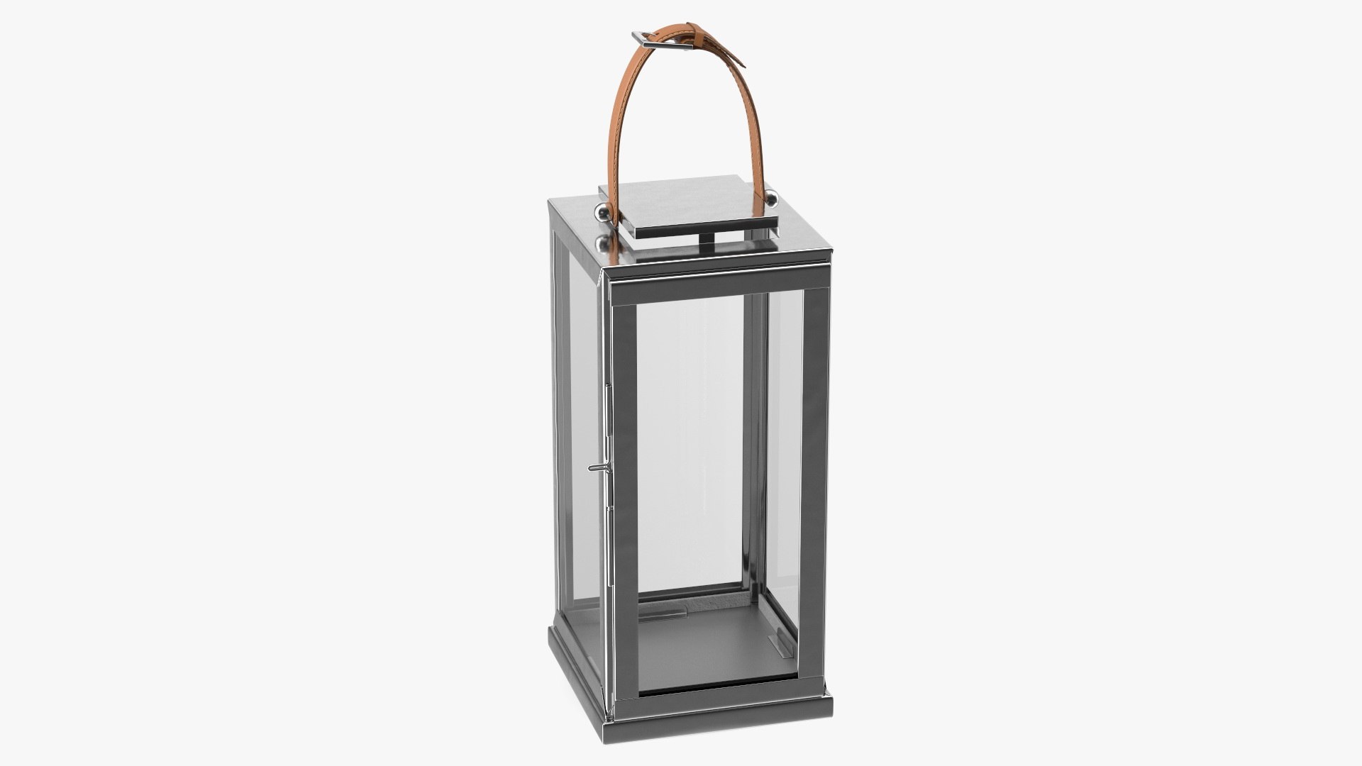 Stainless Steel Candle Lantern with Leather Handle 3D model preview