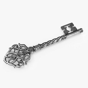 3D Fantasy Skeleton Key Silver model