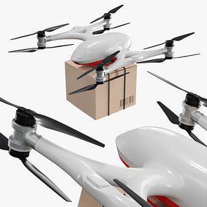 3D Delivery Drone with Cardboard Box model