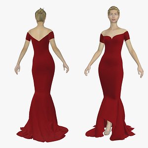 3D Red dress Marvelous Designer or Clo3D ZPRJ