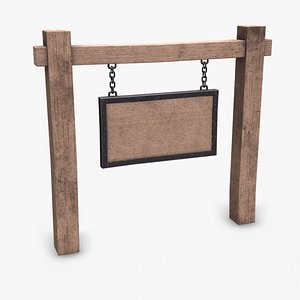 Old Medieval Sign Board Low-poly PBR