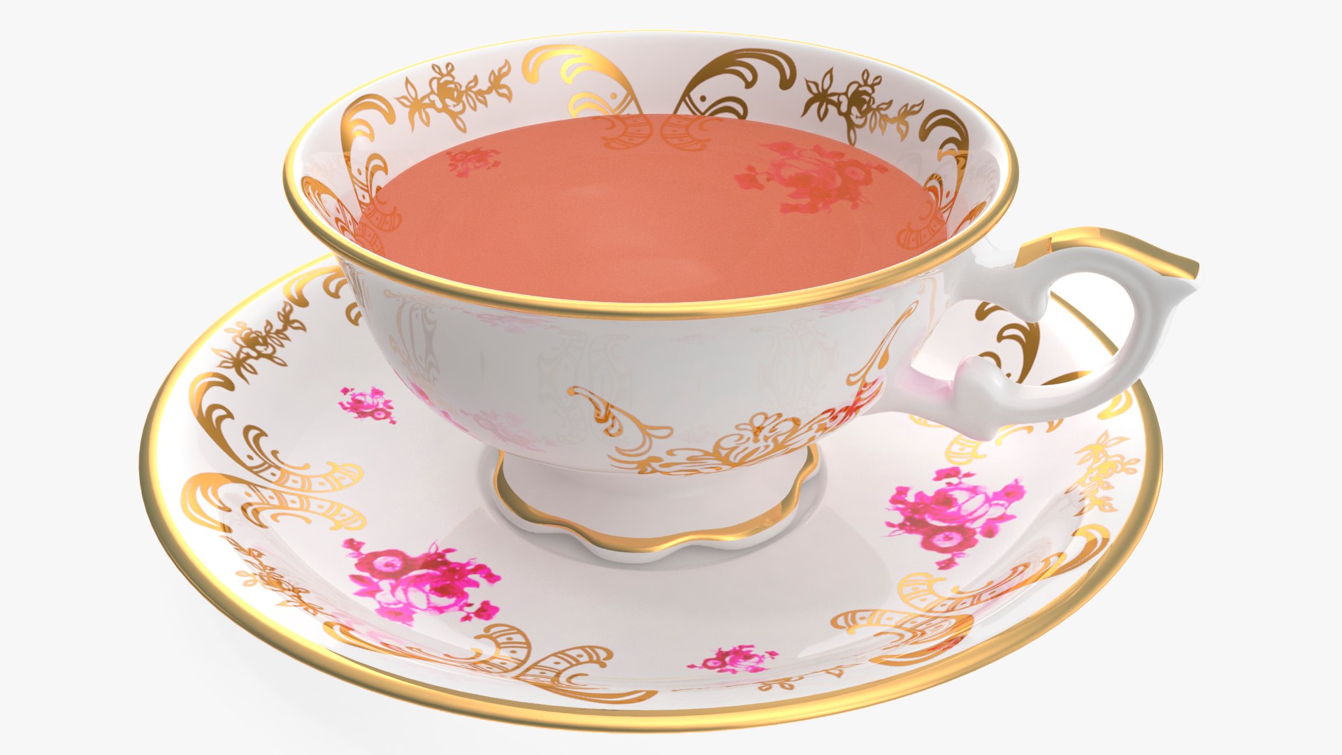 Antique Tea Cup Full of Tea 3D model preview