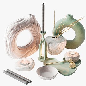 3D Collection of vases with candles and candlesticks Candles
