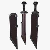 Medieval Stylized Dagger with Scabbard PBR