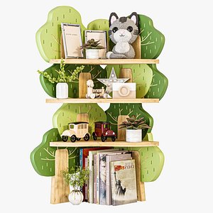 Children shelf with books and magazines Toys 3D