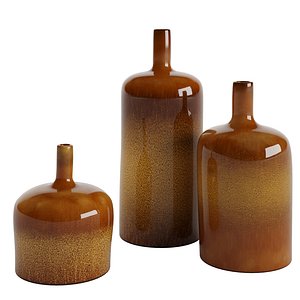 3D Three Glazed Vases Orange