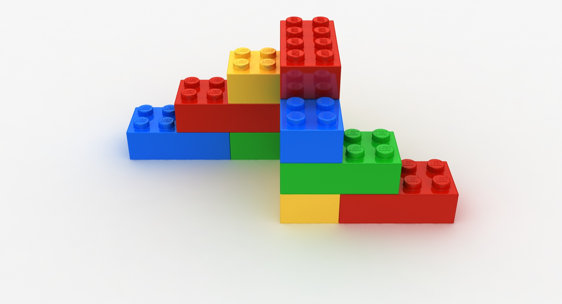 Colorful 3d Rendering Of Plastic Lego Blocks Separated On A White