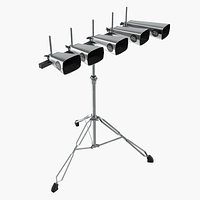 Percussion 5 Cowbell Set With Stand 3D Model