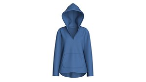 3D Girls Oversize Navy Blue Color Hoodie With Kangaroo Pocket