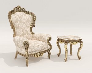 Classic European Style Coffee Table and Armchair 32 3D