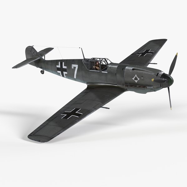 3D model Messerschmitt BF109 German Fighter Airplane Grey Version 1