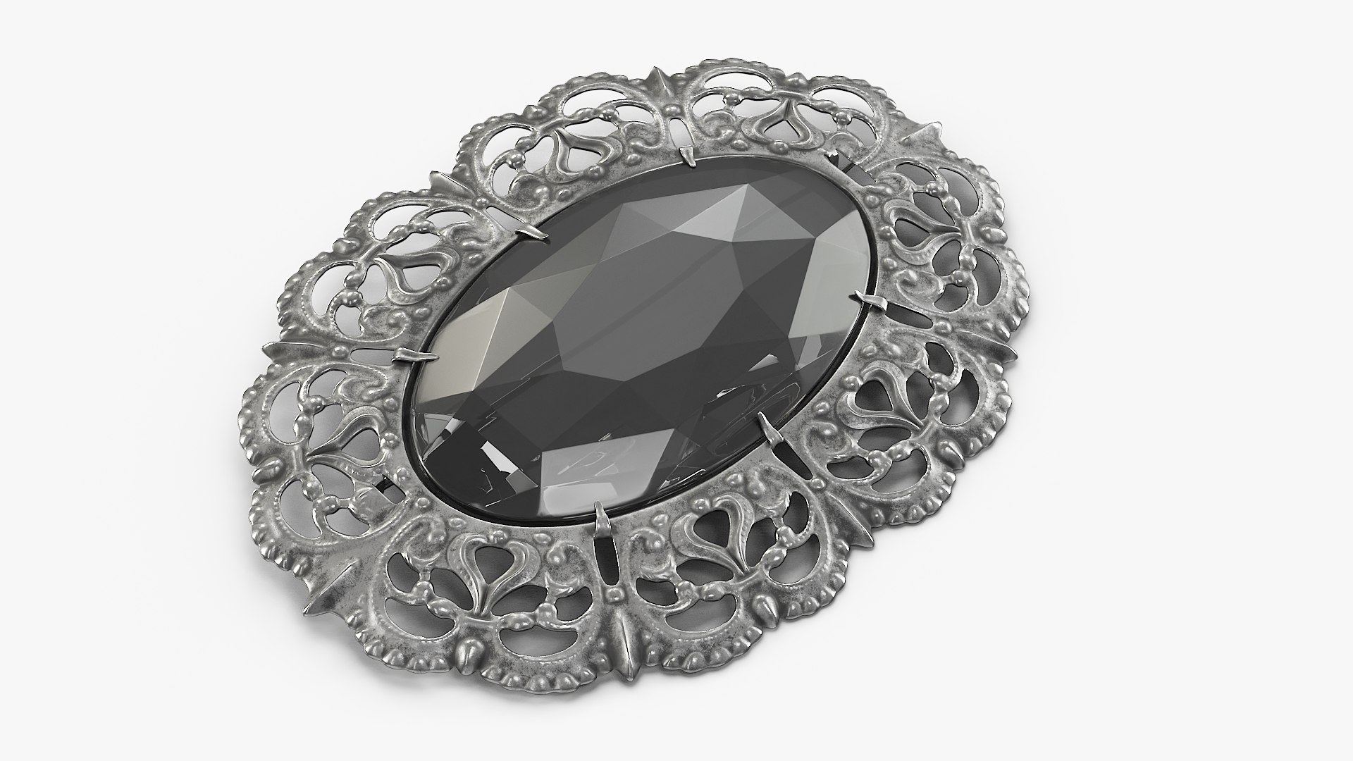 Antique Silver Brooch 3D model for industrial visualization, technical presentation, simulation, product rendering, and animation