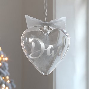 Glass Memorial Heart Ornament with Feather for Grandpa 3D