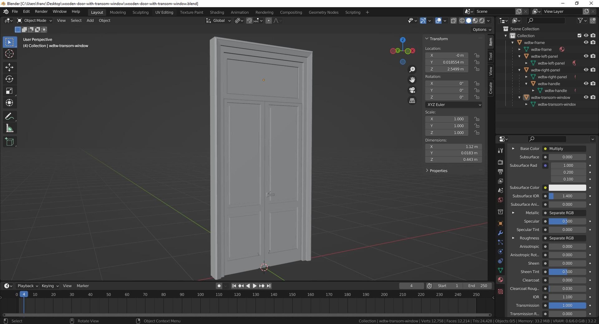 3D Model Wooden Door With Transom Window - TurboSquid 1945722