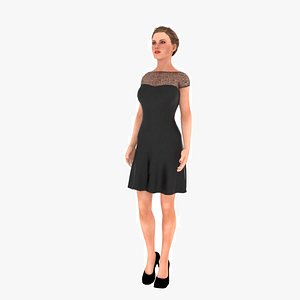 3D Girl in Formal Black Gown model
