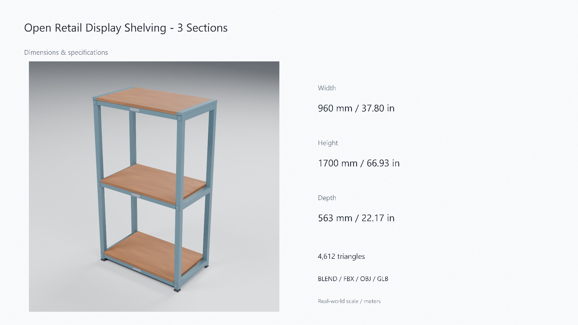 Wood and Steel Retail Display Shelving - 960 x 563 x 1700 mm 3D model https://p.turbosquid.com/ts-thumb/ao/WCfxIK/ZD/07_dimensions/jpg/1788947306/1920x1080/fit_q87/746167b9cbfb71878f5c46affed56c14f28f6867/07_dimensions.jpg