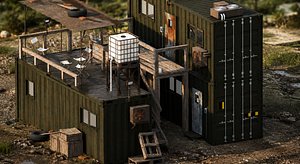 Industrial Container Compound Mid Poly Military Outpost and Survival Base Pack