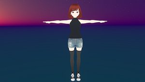 Game Ready Low Poly Anime Character Girl 3