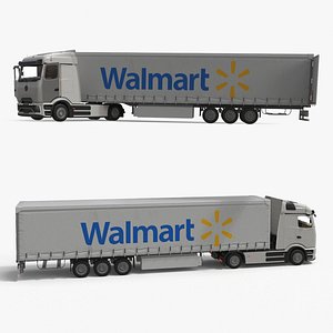 3D Electric Truck with Walmart Trailer White Rigged for Maya model