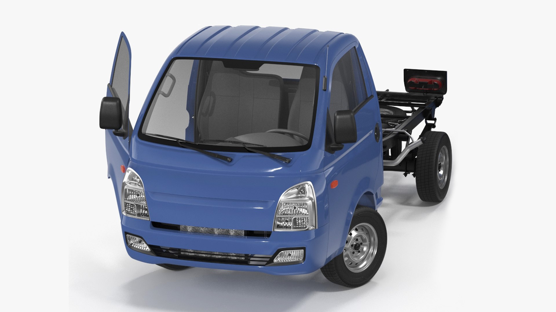 Mini Truck Bare Chassis Blue Rigged for Maya 3D model preview