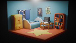 Cute Isometric Kids Bedroom Room Stylized 3D Interior Scene 3D
