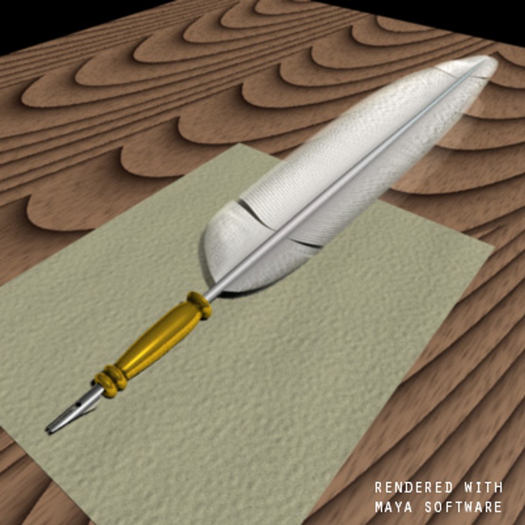 Feather Quill Pen Inkwell 3d Ma Renderscenemaya