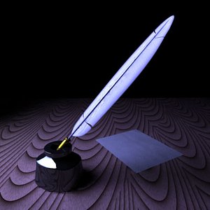 feather quill pen inkwell 3d ma