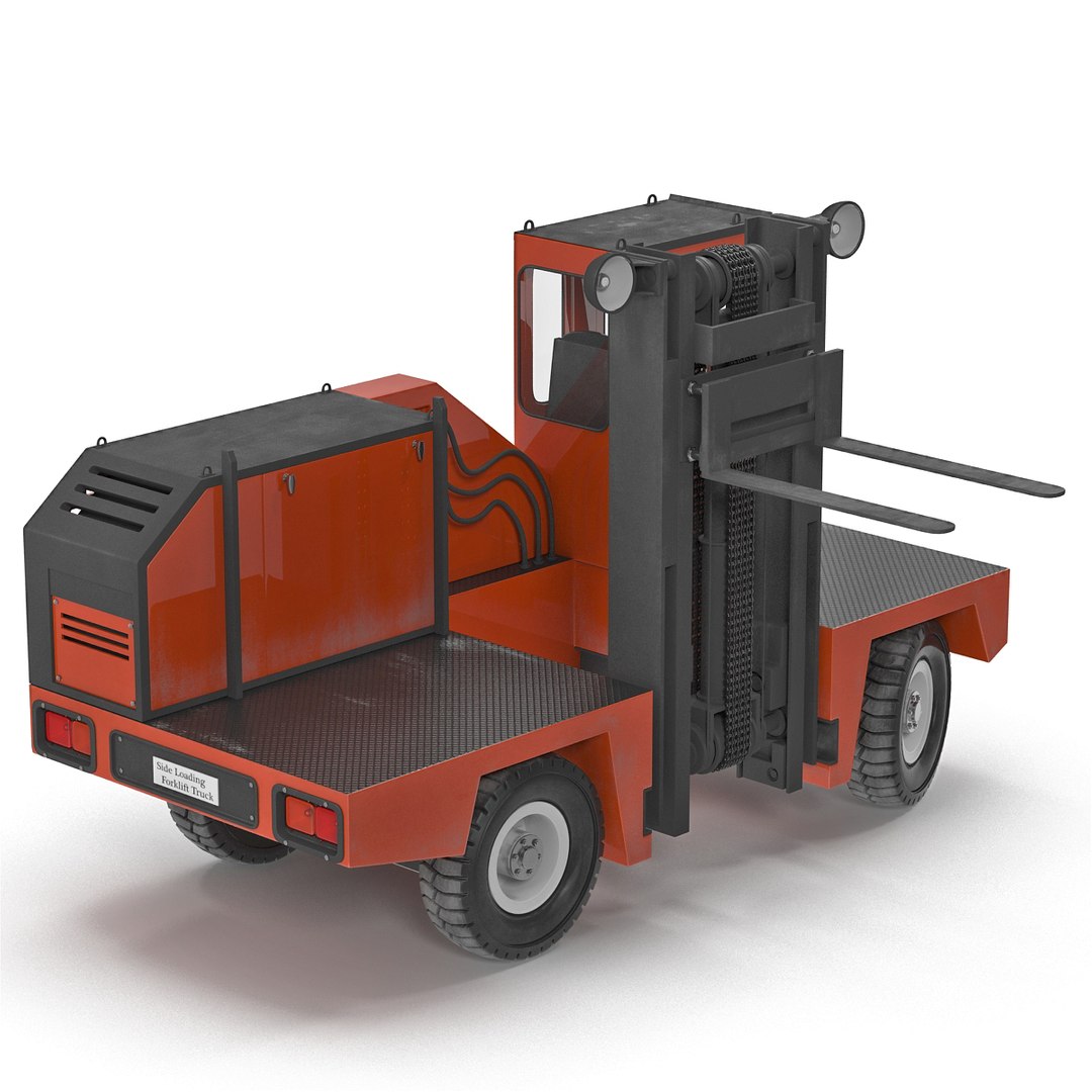 Side Loading Forklift Truck Red Rigged 3D Model 3D model preview