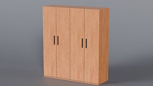 3D Low Poly 4 doors wood wardrobe 3D Model True Renders UV 4K PBR Textures