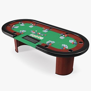 Casino Poker Table with Cards and Chips