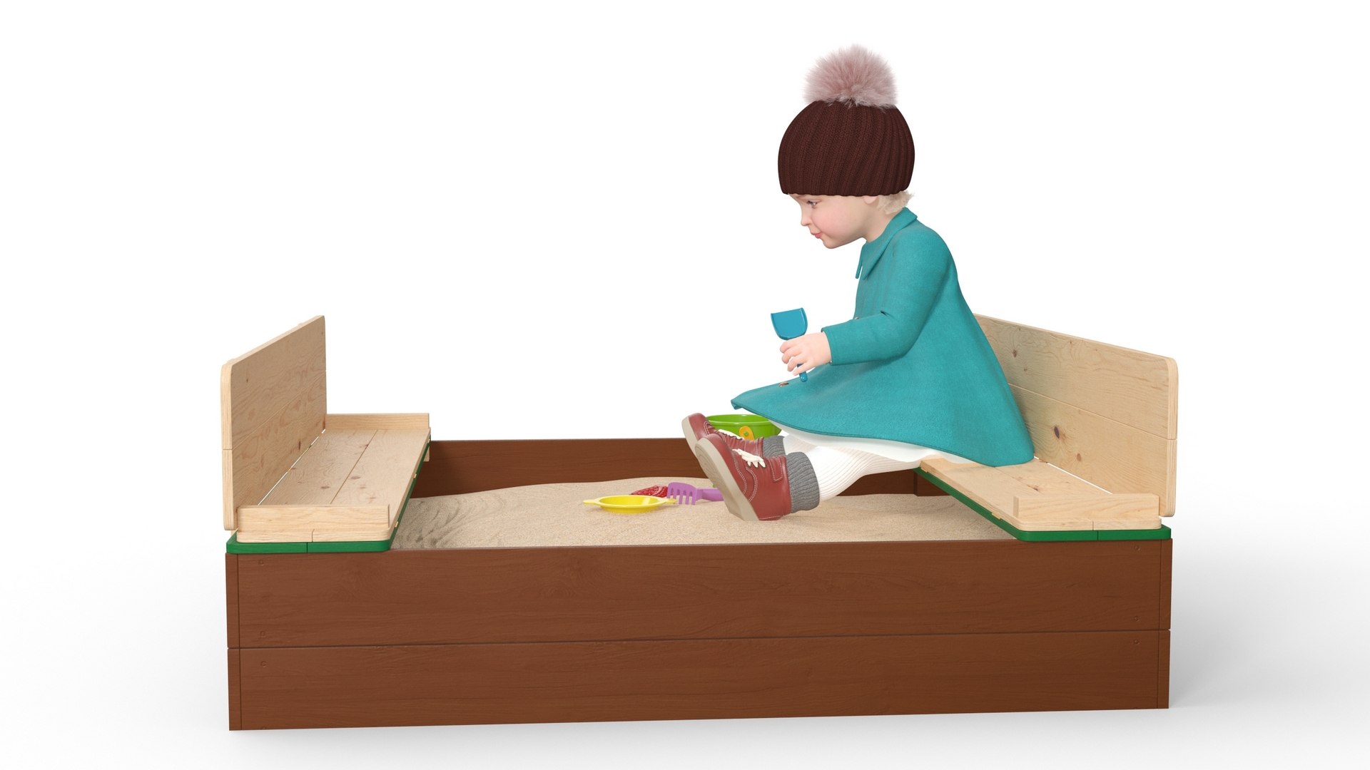 Little Girl Playing in Sandpit Fur 3D model preview