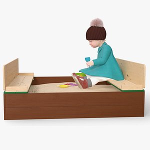 3D Little Girl Playing in Sandpit Fur