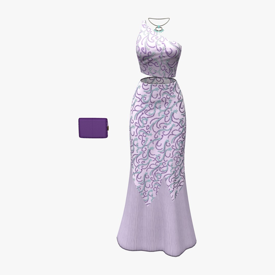 3D Mauve One Shoulder Top Mermaid Skirt Necklace Purse Outfit - TurboSquid  1962051