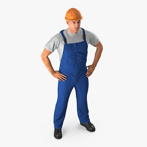 3d construction worker hardhat standing model