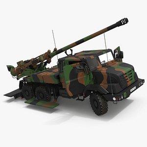 Tactical Wheeled Howitzer Artillery System Rigged for Cinema 4D model