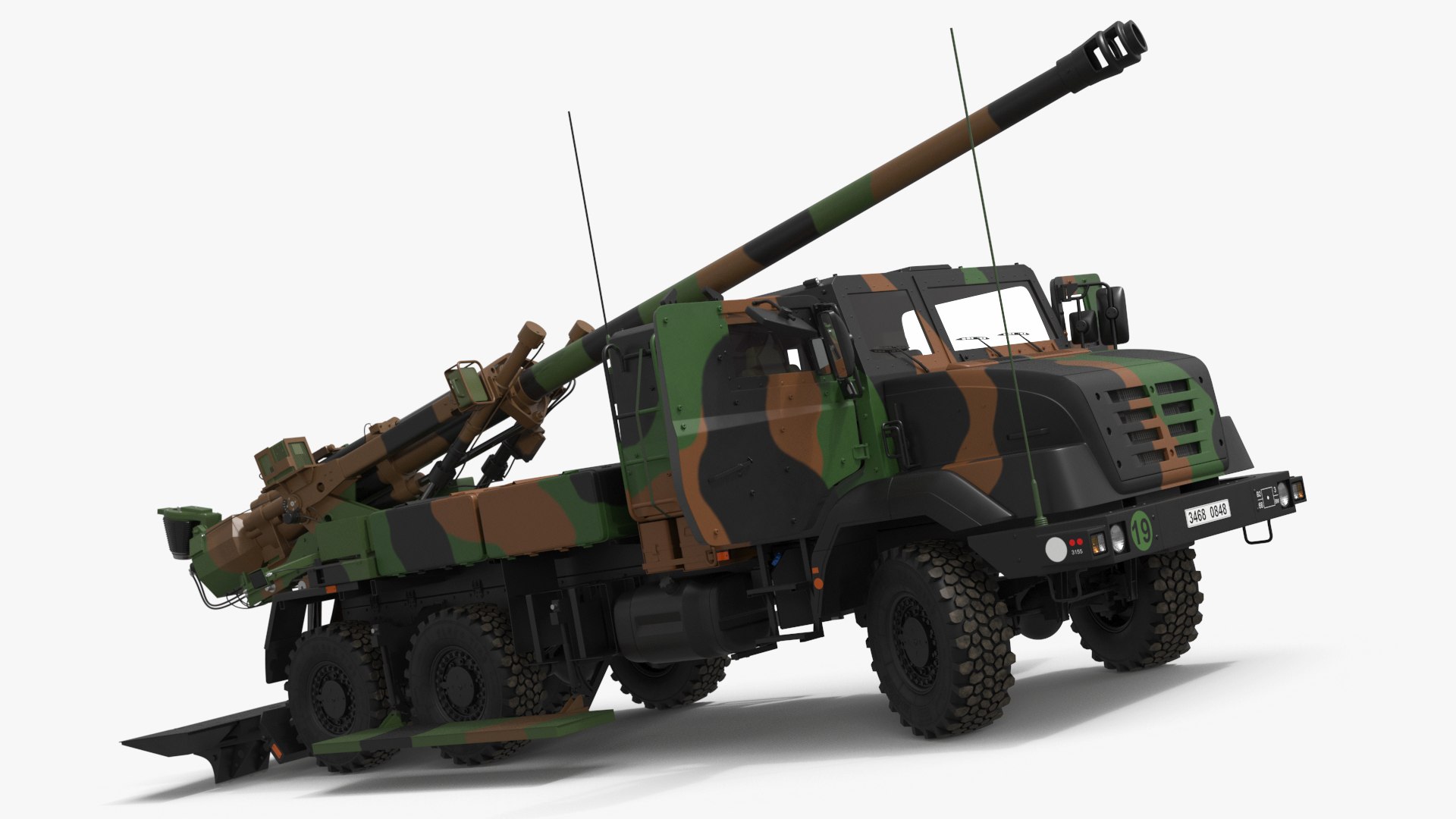 Tactical Wheeled Howitzer Artillery System Rigged for Cinema 4D 3D model preview