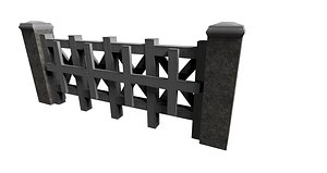 Wooden and stone wall fence set