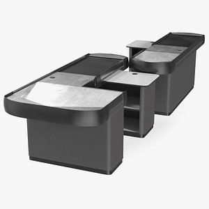 Supermarket Checkout Counters Set Grey Rigged