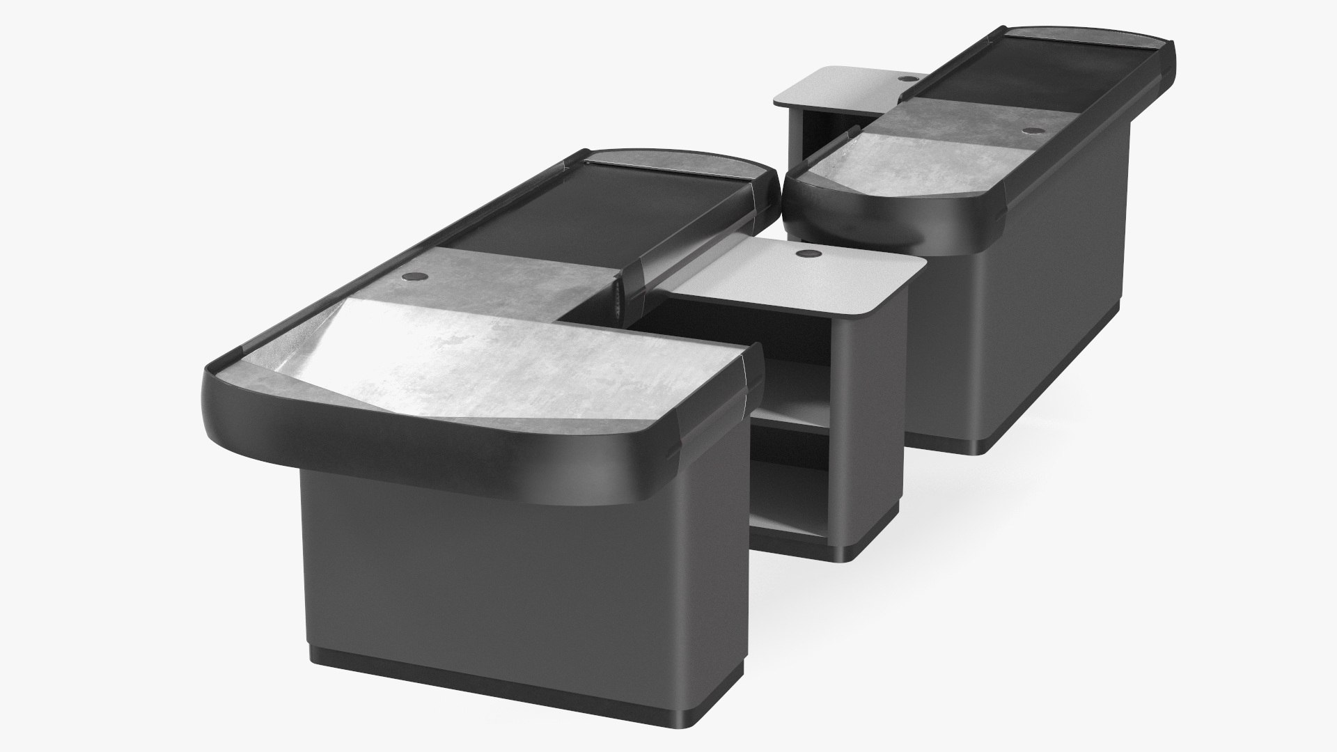 Supermarket Checkout Counters Set Grey Rigged 3D model preview