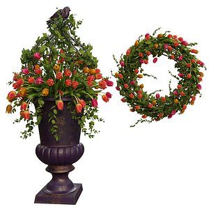 tulips wreath vase flowers model