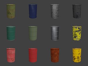 3D Metal Barrel with Various Textures Set