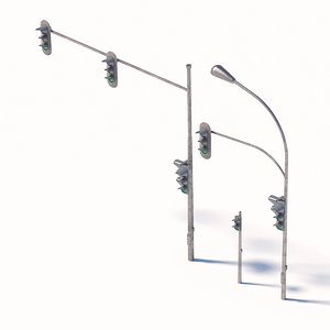 3D model 3D model of traffic light and street lamp set