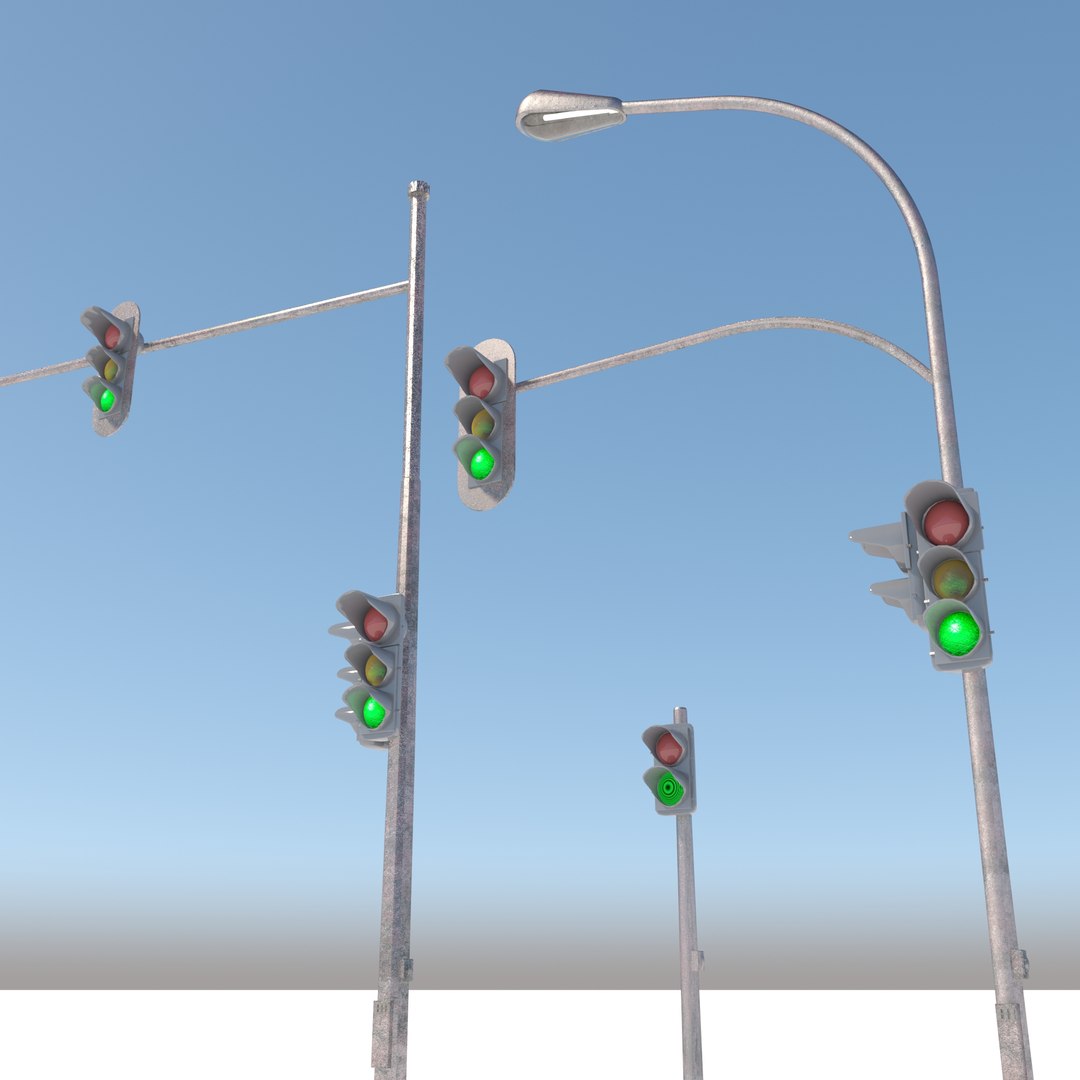 3D Model 3D Model Of Traffic Light And Street Lamp Set - TurboSquid 1718751