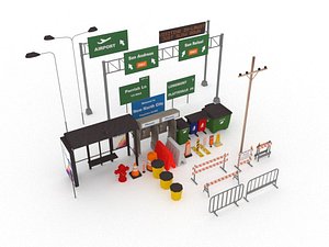 3D road street objects cone