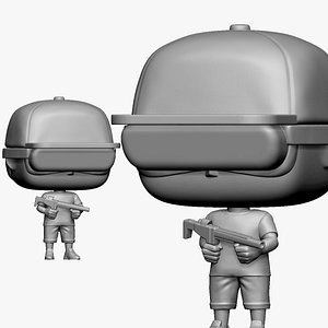 3D 001167 big head gamer in glasses and weapon