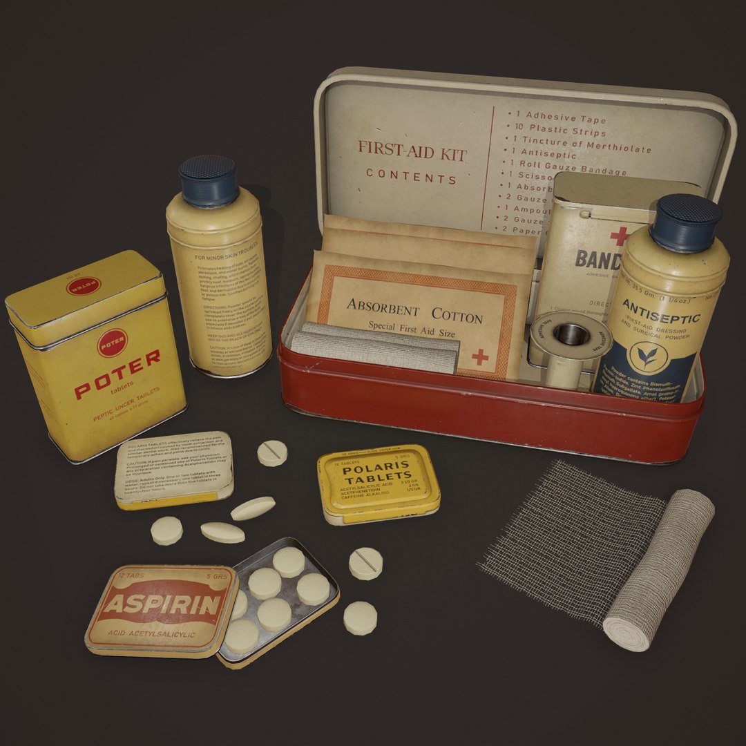 Soviet first aid kit, Vintage pill organizer, Medicine kit with pill bottles