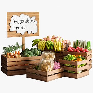 3D Boxes of fruits and vegetables at the market